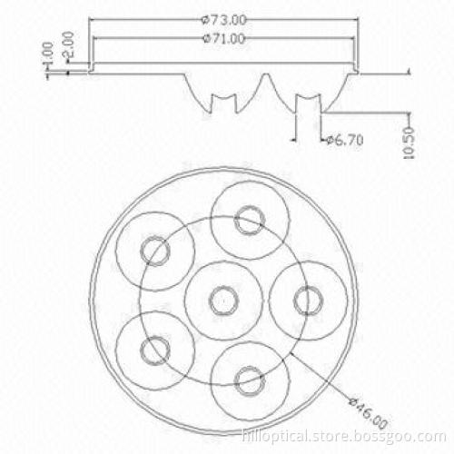 6-in-1 LED optical sphere surface lens, 73mm with 40°